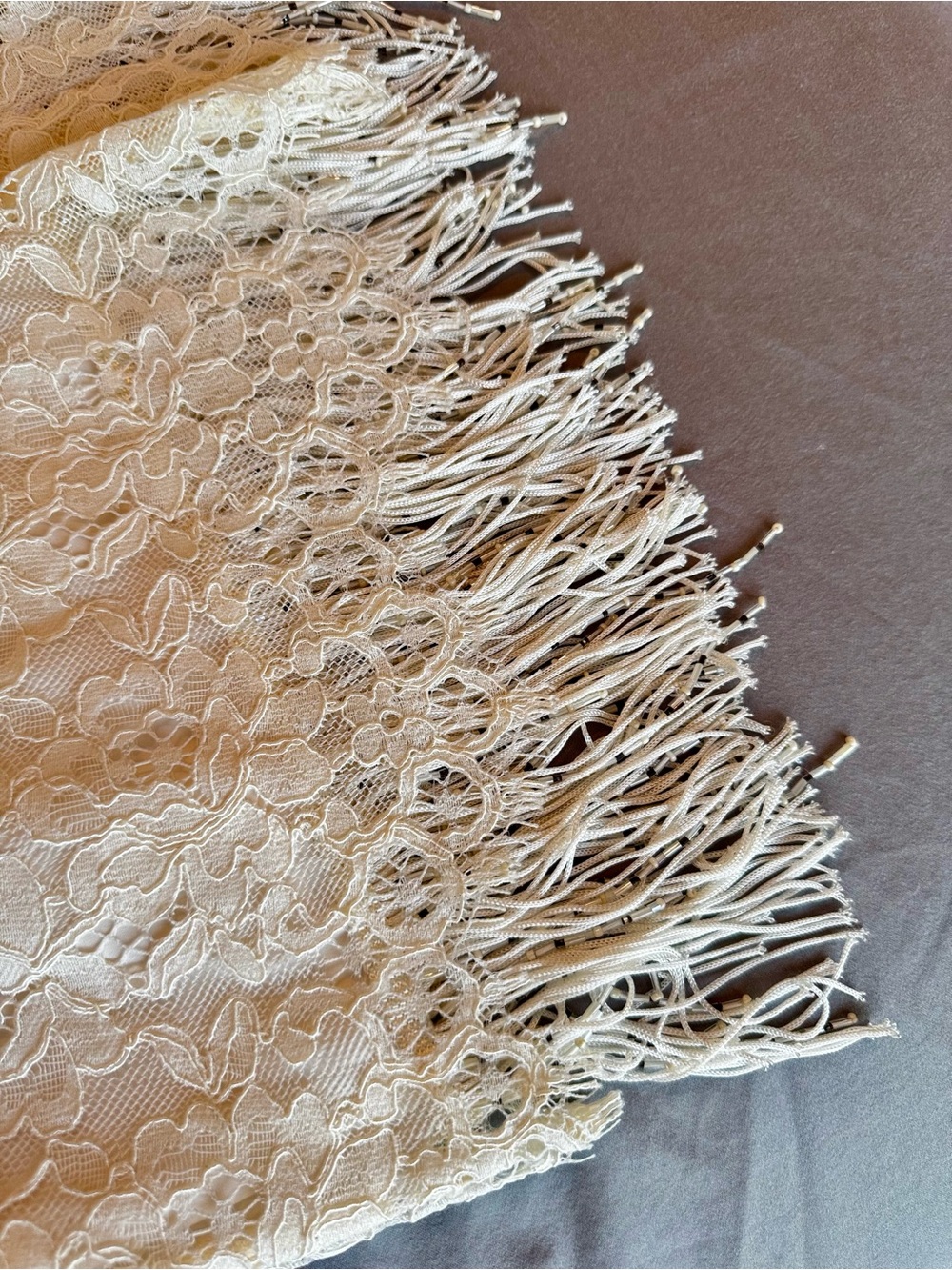 J. CREW Cream Lace Beaded Fringe Slip Dress - Wedding & Evening Dress - Picture 9 of 16